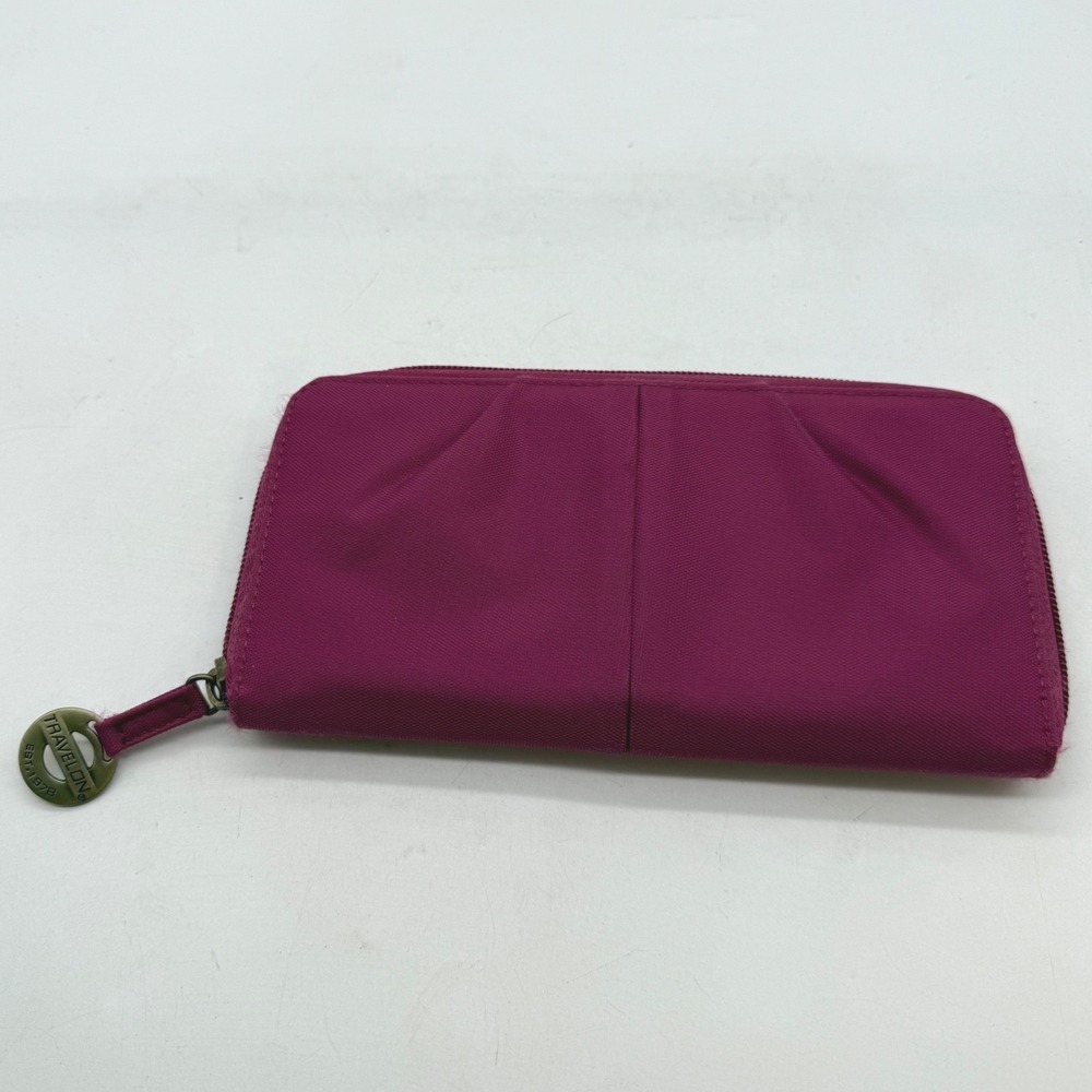 Travelon Magenta Pink Nylon Zip Around RFID Blocking Travel Wallet Teal Interior